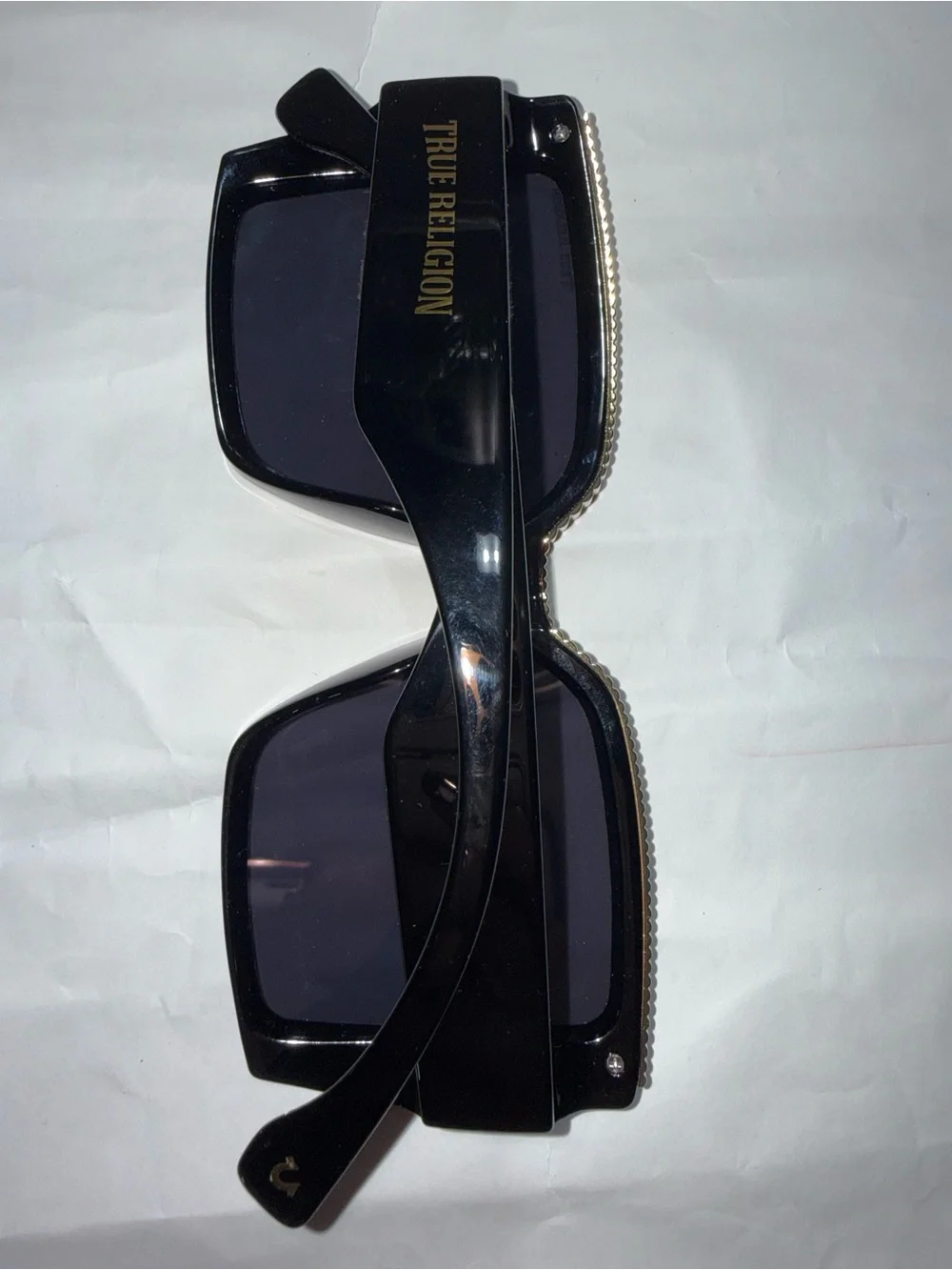NWT True Religion Gold Trim Square Sunglasses Black SR1025-Unisex